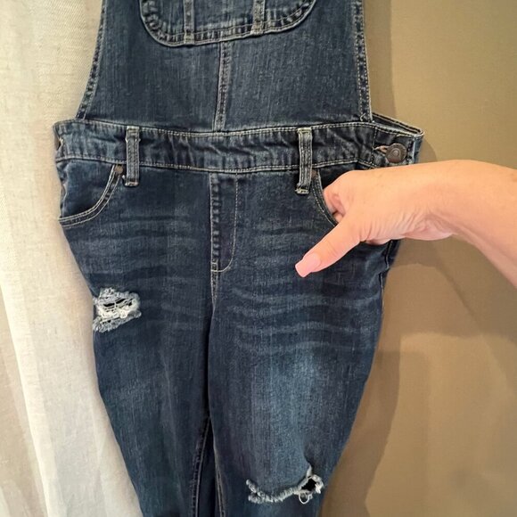 Women's Dark Blue Denim Spice Bib Overalls, Distressed, Size 9 - Picture 3 of 13